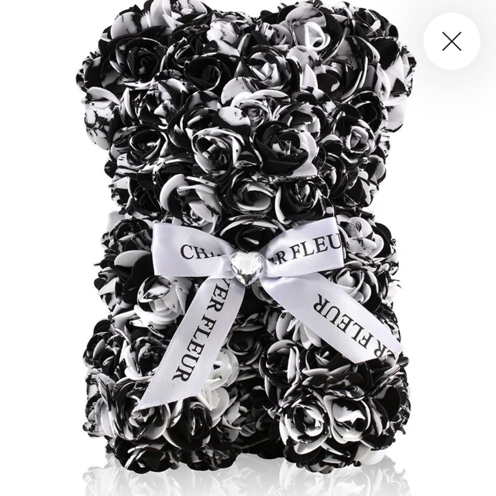 Black and White Rose Teddy Bear